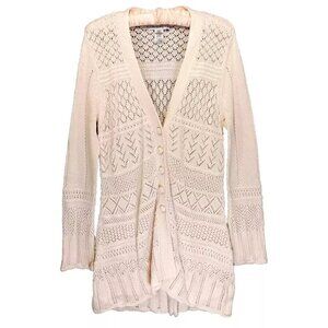 Nine West Merino Wool Crochet Cardigan Sweater Medium Boho Fairycore Cream Beige